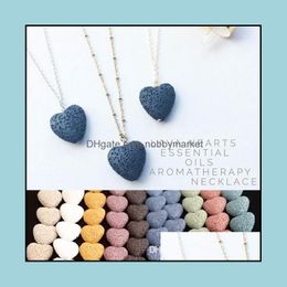 Colliers pendents coeur lave rock perle