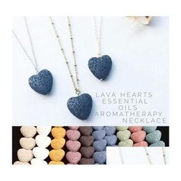 Hanger Kettingen Hart Lava Rock Hanger Ketting 9 Kleuren Aromatherapie Essentiële Olie Diffuser Hartvormige Stenen Kettingen Drop Deli Dhebp