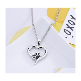 Pendentif Colliers Collier Coeur Mignon Animal Chien Amour Creux Pet Paw Empreinte Pour Femmes Filles Bijoux En Forme De Griffe VIPjewel Drop Del Dhiwn