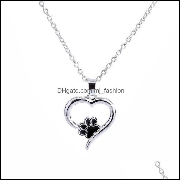 Collares pendientes, collar de corazón, joyería de animales bonitos, amor de perro, huella de pata de mascota hueca, garra, entrega de gota, colgantes 2021 Mjfashion Dhhw6