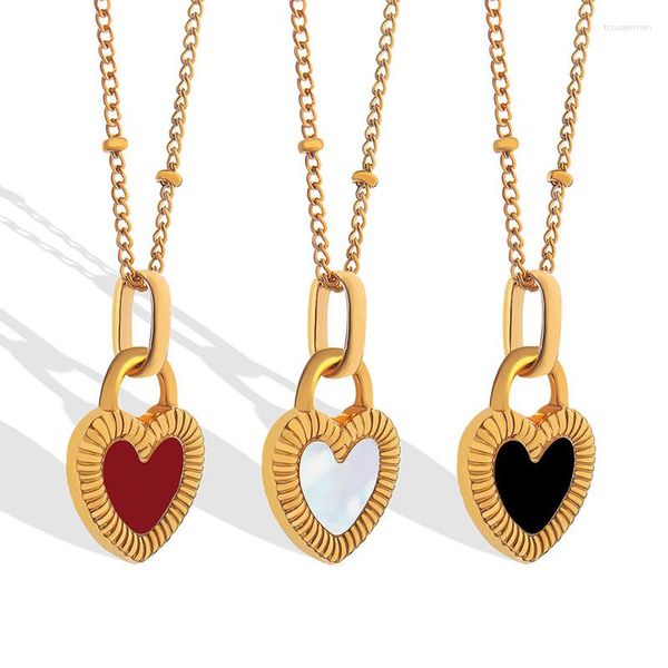 Pendentif Colliers Collier Coeur Double Face Deux Couleurs En Acier Inoxydable 316L Plaqué Or Femmes Ras Du Cou Doux Confession Cadeau Filles Bijoux