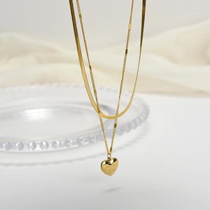 Pendentif Colliers Collier de coeur pour femmes filles t'aime 2 couches couleur or titane acier chaîne de charme bijoux cadeau en gros GN818