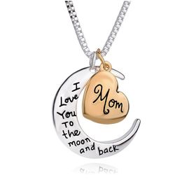 Pendentif Colliers Collier Coeur Je t'aime à la lune et au dos Maman Fête des mères Cadeau Bijoux de mode Membre de la famille Drop Livraison Pen Dhbos