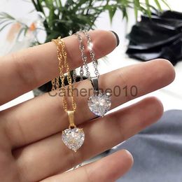 Colliers de pendentif Colliers de coeur pour femmes en acier inoxydable chaîne plaquée zircon coeur pendentif collier couloir weldboho bijoux femme J230817