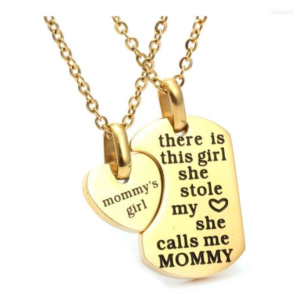 Pendentif Colliers Coeur Une Paire Maman Fille En Acier Inoxydable Bijoux Lettrage Volé Mon Amour Cadeau Pour Maman Fille Or