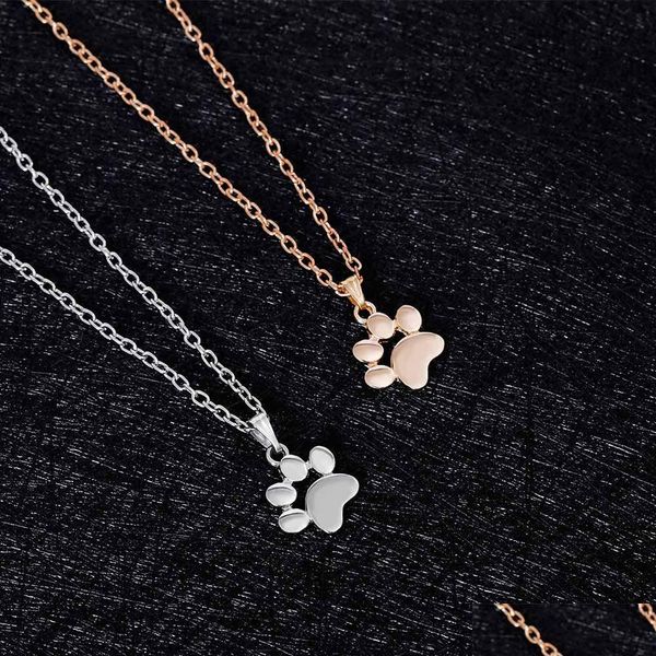 Collares pendientes Colgantes de corazón Joyas para mujeres Collar de suéter de cadena larga Moda Mascotas lindas Perros Huellas Pata Entrega de gota Dhuag