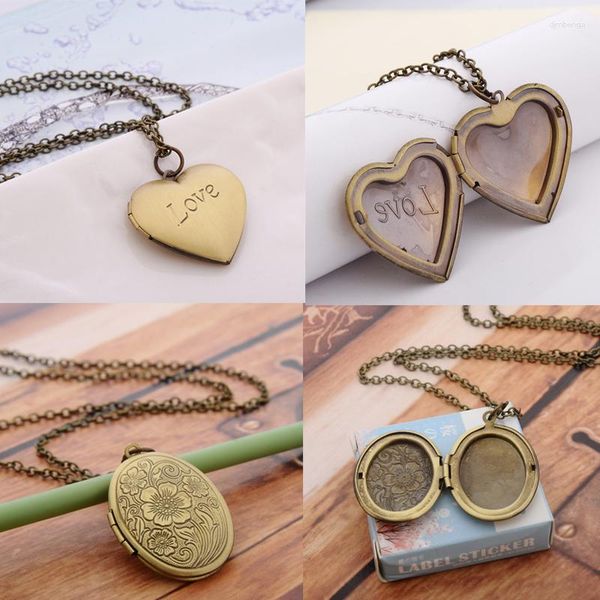 Collares colgantes Corazón Po Locket Collar para mujeres Amantes de la niña Antiguo Vintage Retro Cadena de regalo del día de San Valentín