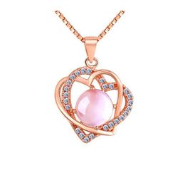 Pendentif Colliers Coeur Rose Quartz Collier Pour Femmes Hibiscus Pierre Rose Opale Bijoux Cadeau Or Sier Luckyhat Drop Livraison Pendentif Dhqup