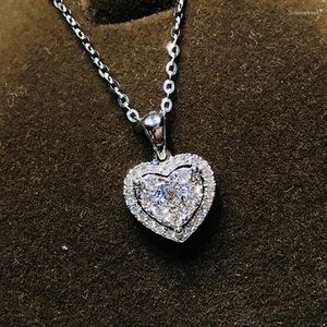 Pendentif Colliers Forme de coeur 3ct Moissanite diamant réel tibétain argent charme fête de mariage pendentifs collier pour femmes bijoux fins