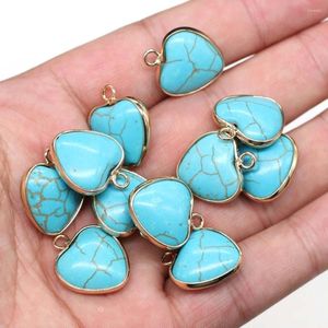 Pendentif Colliers Coeur Forme Bleu Turquoises Pierre Naturelle Perles Charme Pour DIY Collier Bracelet Accessoires Fabrication de Bijoux Cadeau 18x20mm