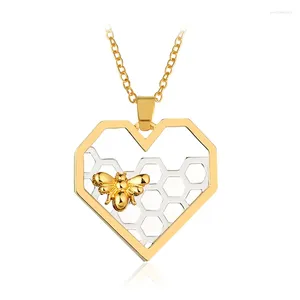 Pendentif Colliers Coeur Forme Mignon Abeille Creux Collier En Nid D'abeille Fête Des Femmes Accessoires Élégants Cadeau De Fête Des Mères