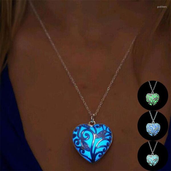 Collares colgantes forma de corazón de corazón que brilla en el collar oscuro para mujeres joyas luminosas luminosas al por mayor de Navidad Godl22