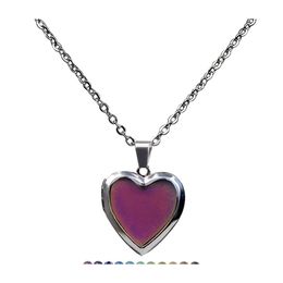 Pendentif Colliers Coeur Forme P O Cadre Flottant Médaillon Collier Pour Femmes Décolorer Moodchanging Thermochromique Température Détection D Dhjdn