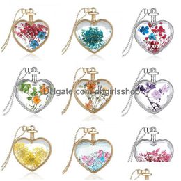 Pendentif Colliers Collier en cristal en forme de coeur Creative Fleur sèche Accessoires de mode pour femmes Drop Livraison Bijoux Pendentifs Dhwng