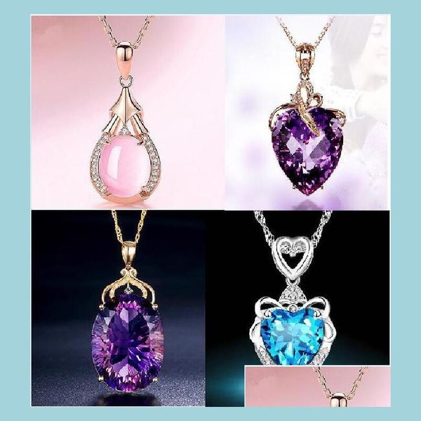 Colliers pendentif en cristal en forme de coeur colliers pour femmes 18 Colorf plaqué or pierres précieuses naturelles Zircon pendentifs en forme de larme juif Dhevg