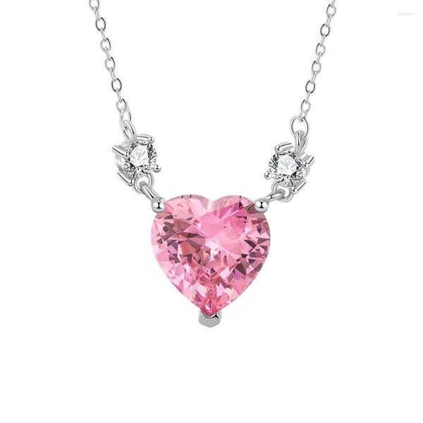 Collares pendientes collar en forma de corazón para mujer de alta calidad Original 925 plata esterlina rosa cristal joyería regalo mujeres