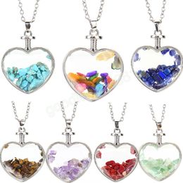 Pendentif Colliers En Forme De Coeur Souhaitant Bouteille Collier Boîte En Verre Coloré Naturel Gravier Cristal Bijoux