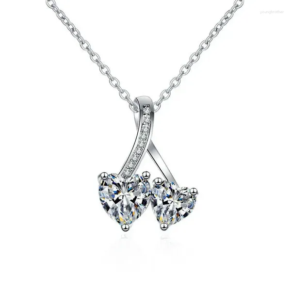 Collares colgantes Collar de corazón a patrón Estilo coreano Puro 925 Aguja de plata esterlina para mujeres Regalo de niñas