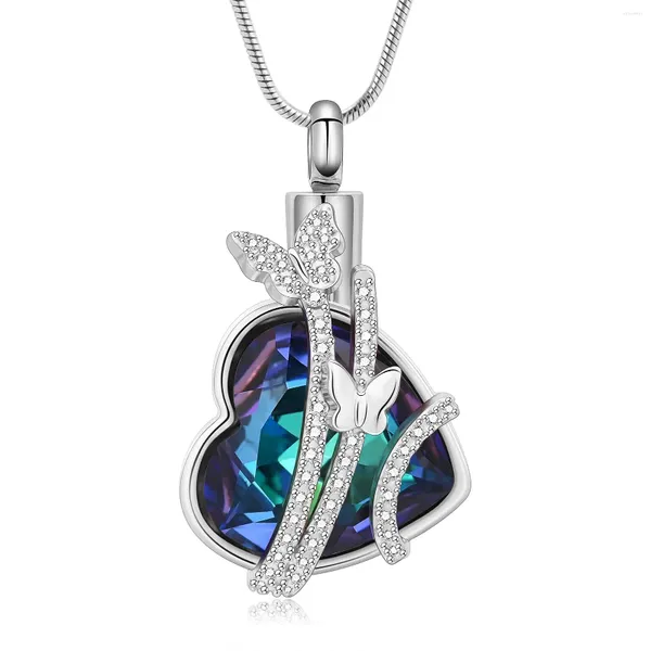 Pendentif Colliers Coeur Urne Collier Pour Cendres Cristal Papillon Crémation Bijoux Mémorial Médaillon Souvenir Cadeau