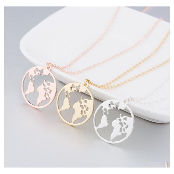 Pendentif Colliers Coeur Carte Du Monde Collier En Acier Inoxydable Bijoux Pour Femmes Hommes Chaînes En Or Sier Rose Globe Voyage Cadeau Drop Delive Otbiz