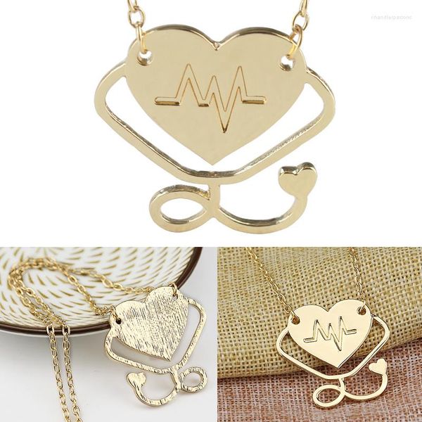 Pendentif Colliers Heartbeat Stéthoscope Pendentifs Or Couleur Chaînes En Métal Esthétique Ras Du Cou Collier De Mode Pour Les Femmes Bijoux Cadeaux De Fête