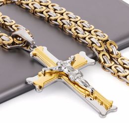 Pendentif Colliers Crucifix lourd jésus croix collier en acier inoxydable 60 cm Christs pendentif or chaîne byzantine hommes colliers bijoux cadeaux Dhij4