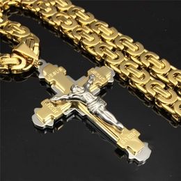 Hanger kettingen zware kruisbeeld Jezus Cross ketting roestvrij staal Christus goud Byzantijnse ketting mannen sieraden geschenken 24 "221105