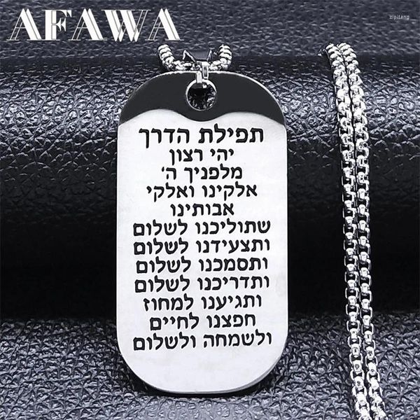 Collares colgantes Escritura hebrea Mezuzah Collar para mujeres / hombres Acero inoxidable Color plata Color judío Israel Cadena de amuleto Joyería masculina