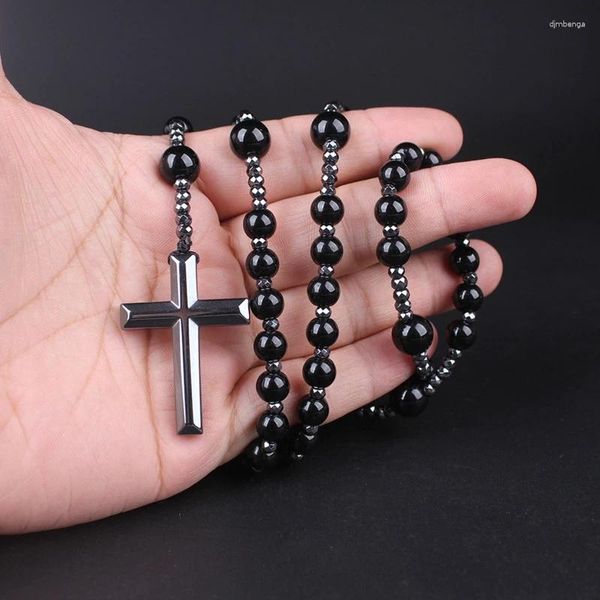 Colliers pendentifs hématite bénédiction chapelet collier de prière avec pour croix bijoux religieux amulette longue chaîne