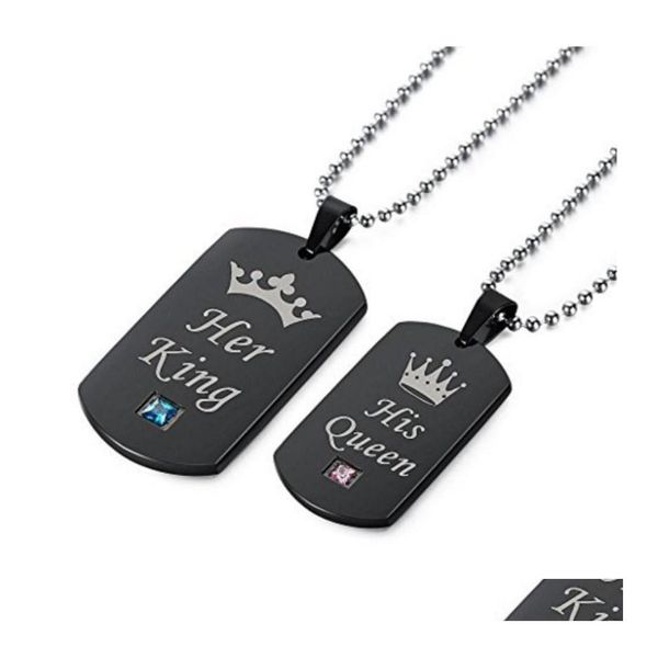 Pendentif Colliers Son Roi Sa Reine Collier Porte-clés Bijoux Couronne Déclaration Amoureux Petite Amie Femme Couples Drop Livraison Pendentifs Dhwqv