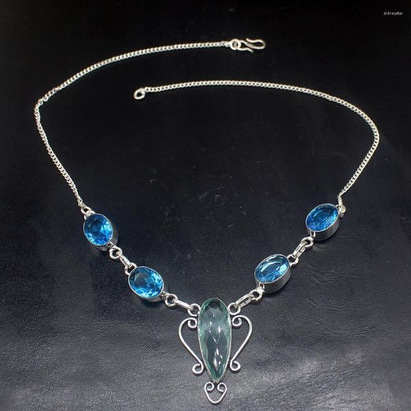 Collares colgantes Hermosa joyería diseño atractivo brillante BlueTopaz Color plata mujeres señoras regalos collar cadena 44cm 20233476