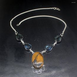 Anhänger Halsketten Hermosa Schmuck Gold Tigerauge BlueTopaz Silber Farbe Frauen Damen Geschenke Halskette Kette 46 cm 20233447