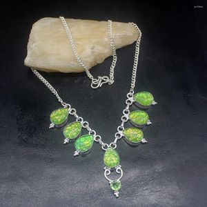 Pendentif Colliers Hermosa Bijoux Magnifique Vert Verre Dichroïque Couleur Argent Femmes Dames Cadeaux Collier Chaîne 42cm 20233485
