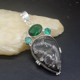 Pendentif Colliers Hermosa Bijoux Naturel Ammonite Jaspe Vert Topaze Argent Couleur Charme Collier Pour Femmes Cadeaux 20234771