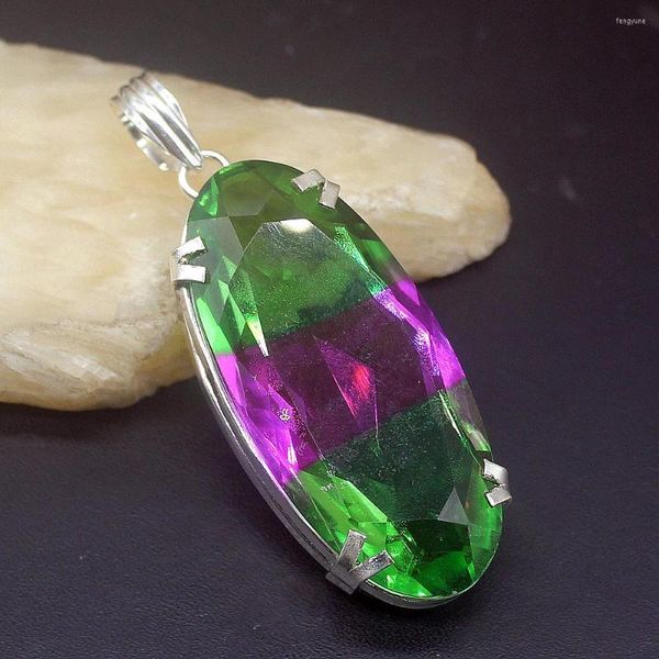 Pendentif Colliers Hermosa Bijoux Solitaire Vert Verre Dichroïque Unique Couleur Argent Charme Collier Pour Femmes Cadeaux 20234683