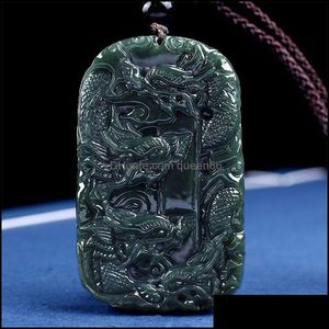 Hangende kettingen Hetian Jade Kowloon Guardian Zodiac Dragon Brand ketting dubbelzijded gesneden Pendanpendant drop levering sieraden pe dhywl