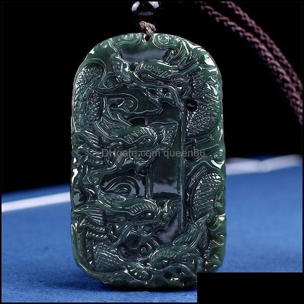 Collares pendientes Hetian Jade Kowloon Guardian Zodiac Dragon Brand Collar Doble cara tallada Pendanpendant Drop Delivery Jewelry Pe Dhywl