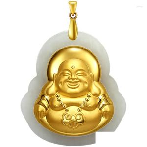 Hangende kettingen hetiaanse natuursteen hangers bord goud lachende boeddha touw ketting ketting voor vrouwen mannen mode sieraden drop del dhgji