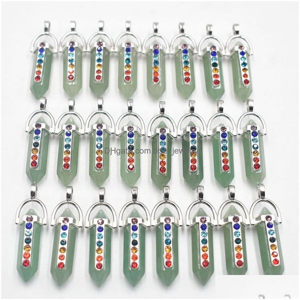 Pendentif Colliers Hexagone Pierre Naturelle Pendentifs 7 Chakra Strass Vert Aventurine Charmes Pour La Fabrication De Bijoux Collier Accessoires Dhplg