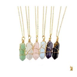 Hanger kettingen zeshoekige vorm chakra natuursteen genezingspunt hangers met gouden ketting voor vrouwen sieraden drop levering dhxly