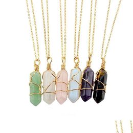 Colliers pendants Forme hexagonale Chakra Point de gu￩rison Natural Stone Point Pendants Colliers avec cha￮ne en or pour femmes bijoux Livraison DHZS0