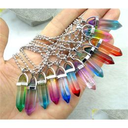 Pendentif Colliers Hexagonal Colorf Verre Transparent Cristal Pendentif Pierre Fabrication De Bijoux Collier Accessoires Livraison Directe Bijoux N Dho3M