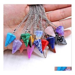 Colliers pendants Colonne hexagonale pierre naturelle Pink Pink Chamrs Section effilée Pentum Crystal Pendants Collier pour femmes Drop Dhdg3