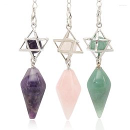 Hanger kettingen zeshoekige kegel natuurlijke kristal waarzeggering slinger Merkaba ster charme genezingspunt amethists roze kwarts reiki sieraden