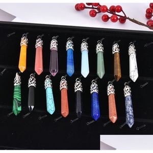 Colliers pendants Hexagonal Gemstone Six Collier Pyramide guérison Chakra Crystal Stone Men and Women Spirit Energy Ldzoz Colliers WD7 DH4vo