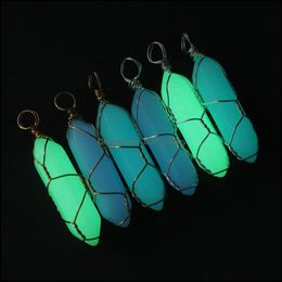 Hangende kettingen zeshoekige pilaar kristallen ketting gloed in het donkere lichtgevende draad wrapsteen cadeau voor vrouwen mannen p dhseller2010 dhguo