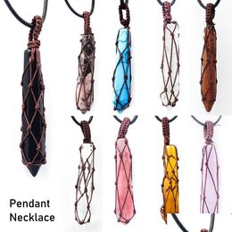 Pendentif Colliers Prisme Hexagonal Pierre Cordon Titulaire Cire Corde Collier Cristal De Quartz Naturel Chakra Guérison Net Sac Bijoux Dhgarden Dhpwb