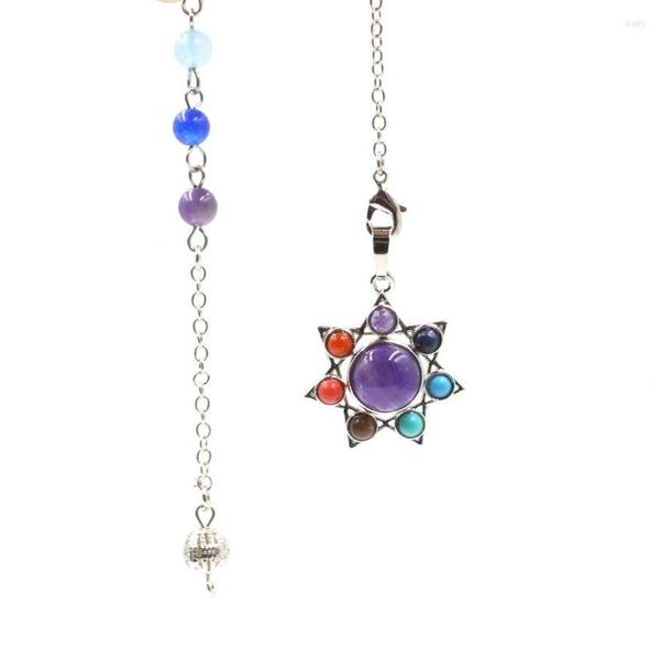 Collares pendientes Hexagrama Colgantes de piedra natural 7 Chakras Estrella Rosa Cristal Cuarzo Ojo de tigre Turquesas Lapis Adivinación Wicca Péndulo