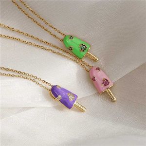 Colliers pendants Hexing Womens Ice Cream Collier Pendant Collier Gold Colore Colorful Rainbow Drop Huile Summer Bijoux J240513