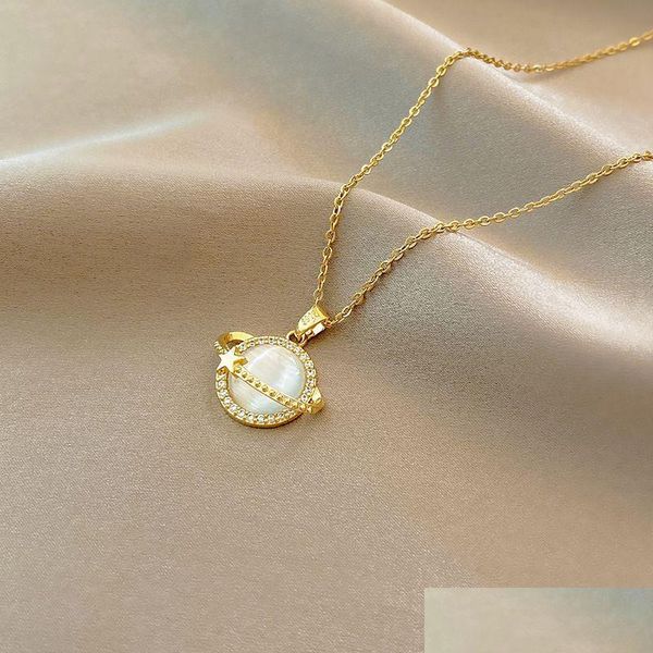 Colliers pendentifs Haut de gamme Opal Zircon Planète Pendentif Collier Mode Style coréen Bijoux en acier titane pour femmes Saint Valentin Gi Dhflb